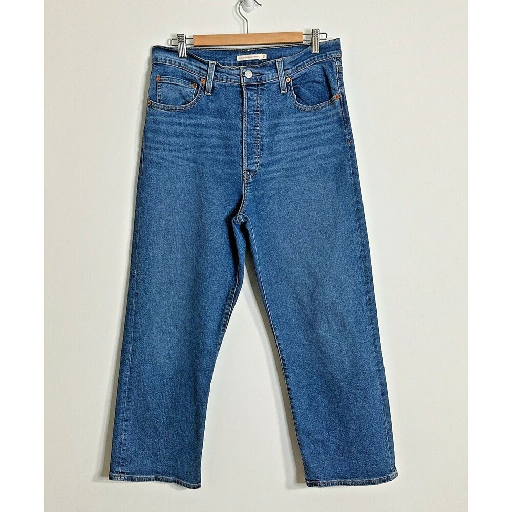 Levis Premium Ribcage Straight Ankle Jeans Womens 31 High Rise Button Fly Blue